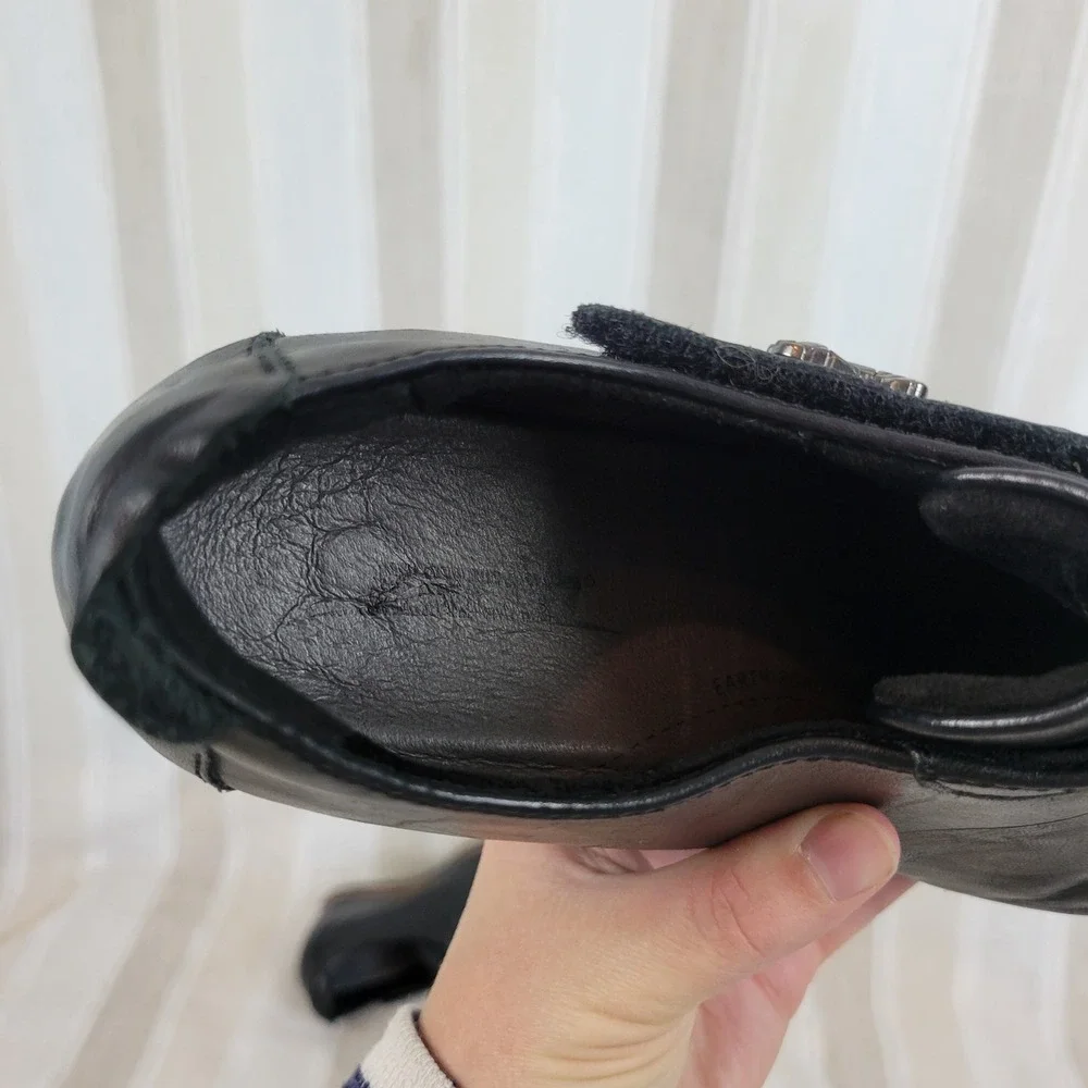 Earth Zanza Wedge Ankle Booties Black Leather Size 8B